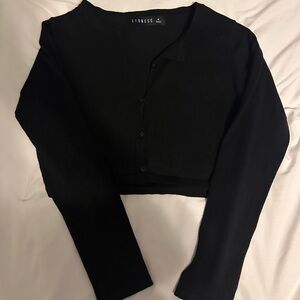 Lioness  Black Knit Cropped Cardigan